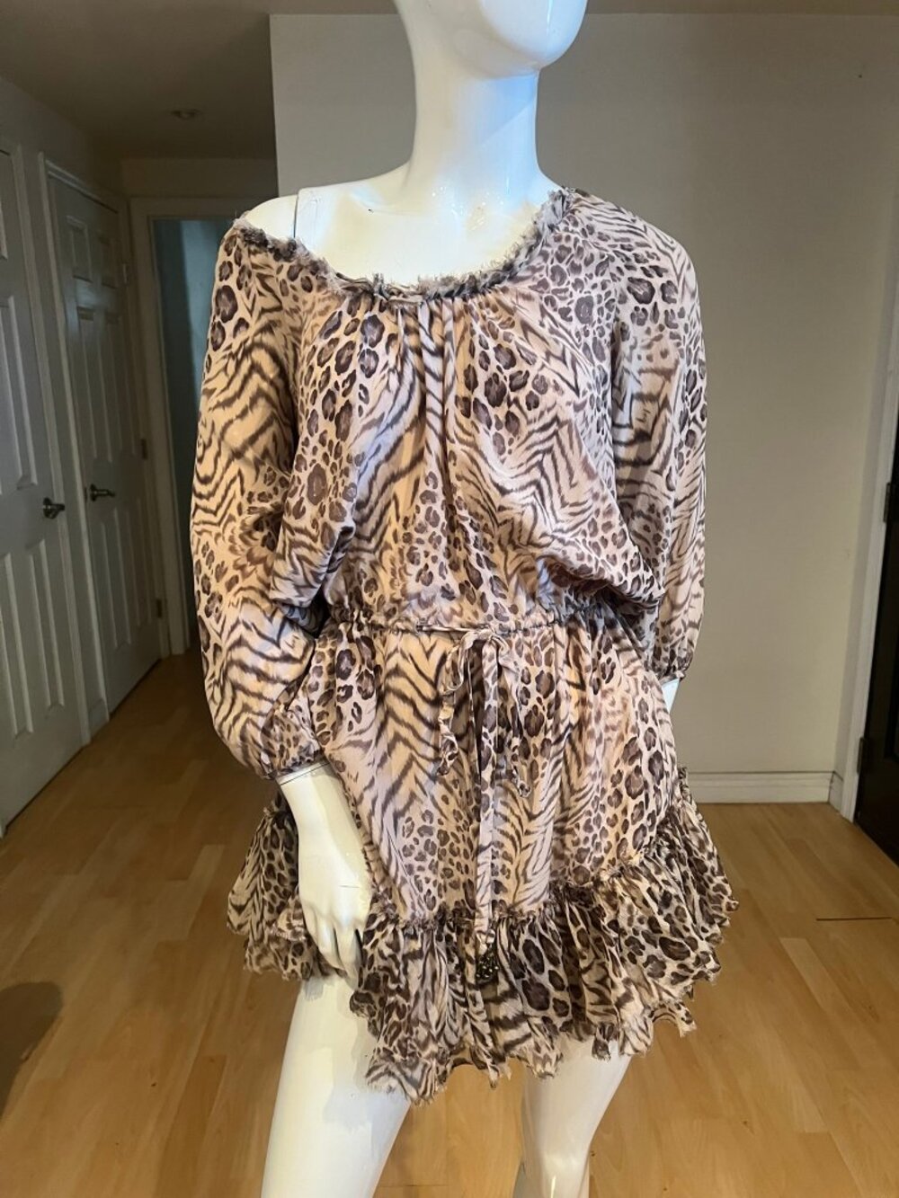 REBECCA TAYLOR SILK LEOPARD RUFFLE MINI DRESS SIZE 8 US